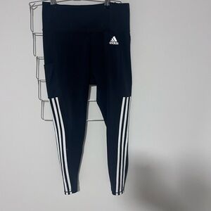 Adidas AEROREADY Women’s Small Black Leggings White Stripe Pocket Activewear